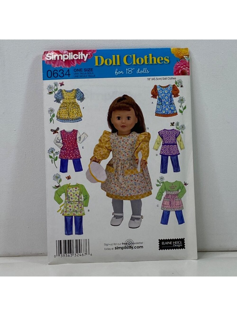 Simplicity 0634 18 Inch Doll Clothes Pattern Uncut American Girl Aprons Dresses